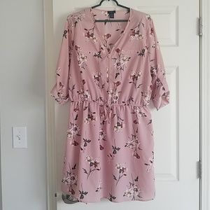 Zip Up Floral 1/2 Sleeve Midi Dress